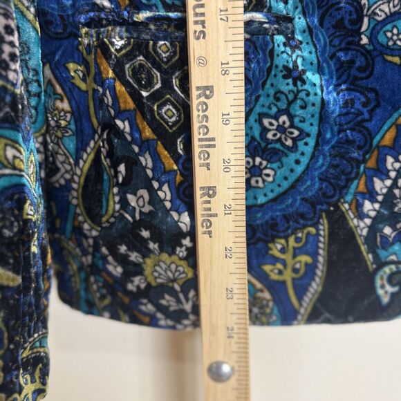 Chicos Blazer Womens S Blue Velvet Paisley Print Button Front Jacket Boho Dressy - Picture 7 of 9